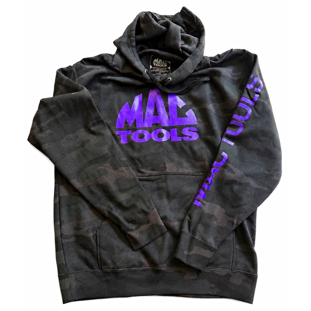 MAC Tools Men's Black Camo Pullover Hoodie L Purple Logo Pockets Drawstring